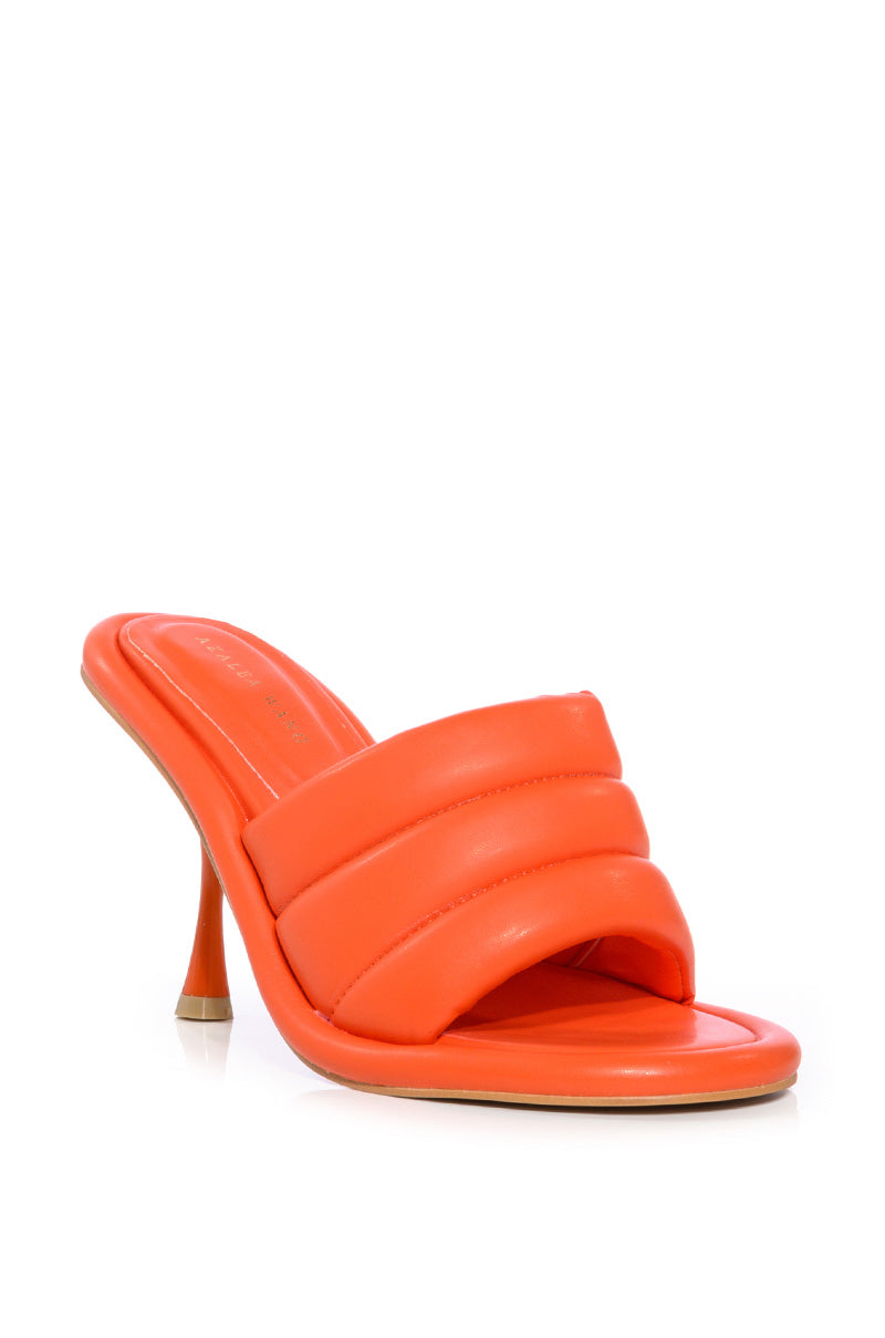 AZALEA WANG CHEY STILETTO PUFFER SANDAL IN ORANGE