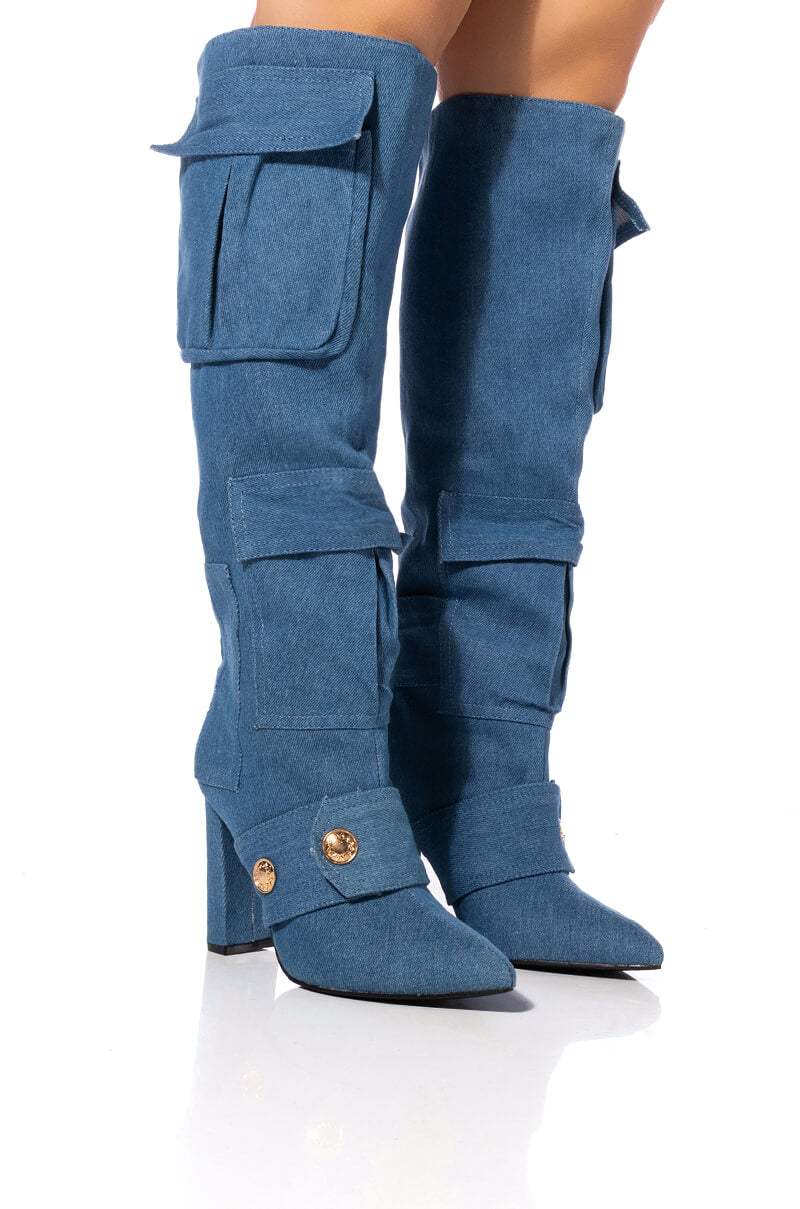 JAMISEN BLUE CHUNKY BOOT IN DENIM