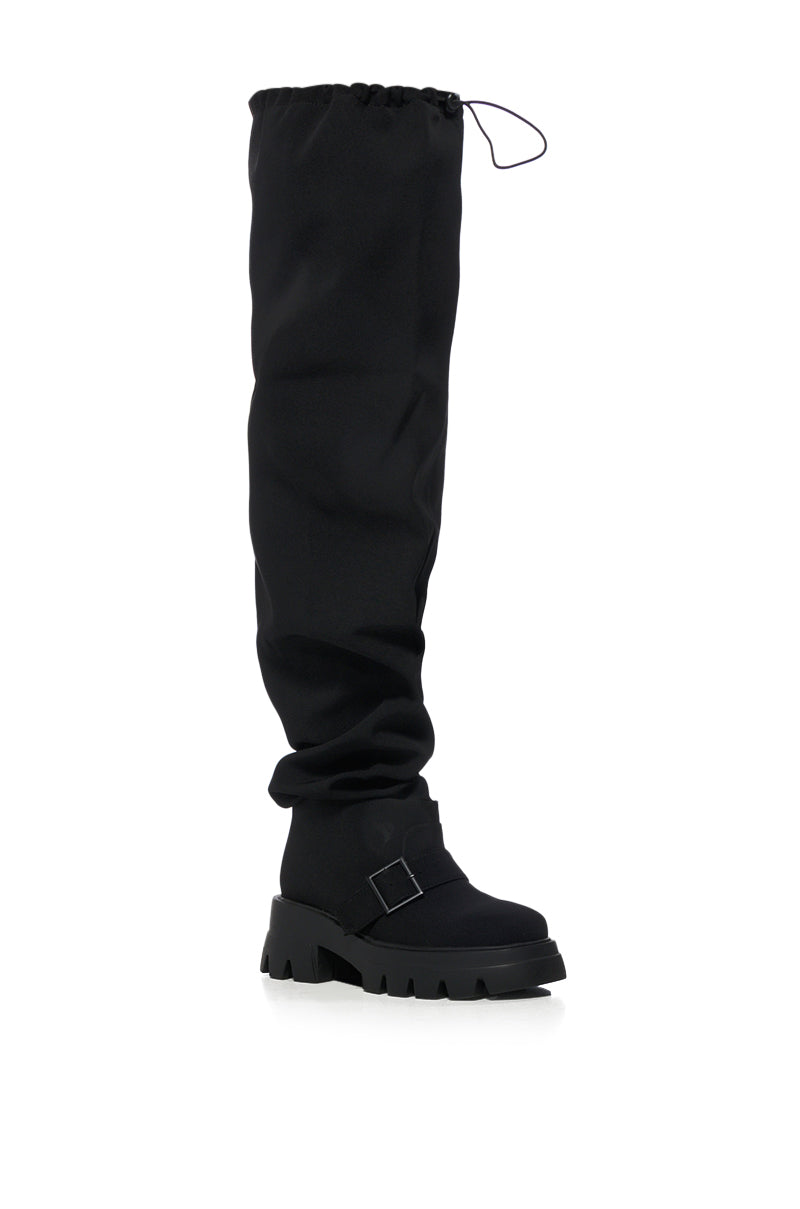 AZALEA WANG FRAPPE OVER THE KNEE CHUNKY BOOT IN BLACK