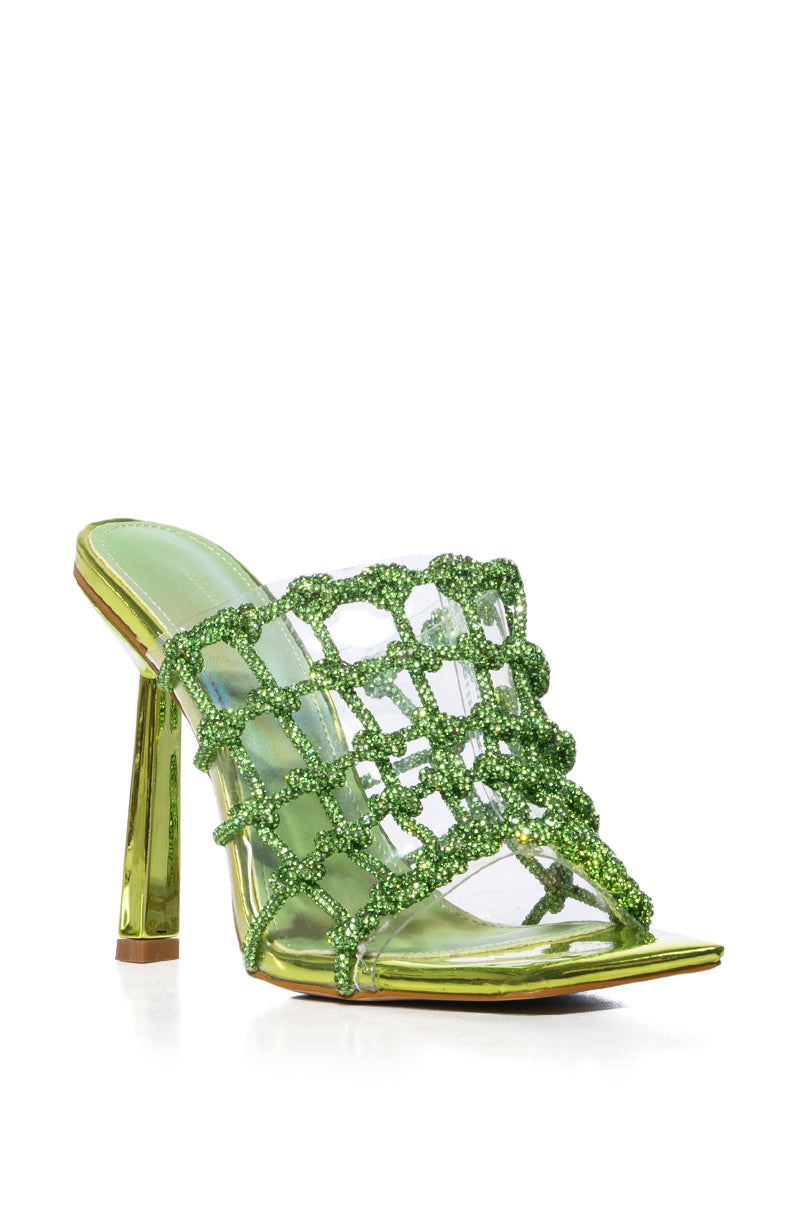 AZALEA WANG SNOWDROP EMBELLISHED KNOT WEB SANDAL IN GREEN