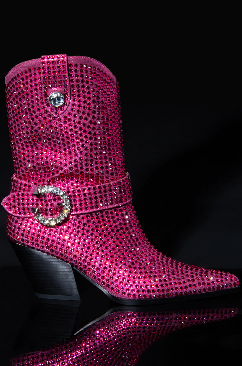 AZALEA WANG FEDERICA EMBELLISHED WEDGE BOOTIE IN PINK