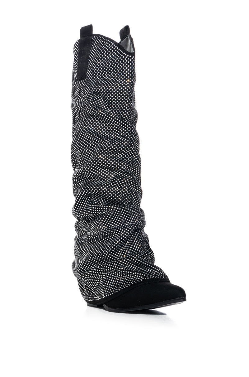 ON THE ROAD RHINESTONE FOLD OVER WESTERN BOOT IN BLACK