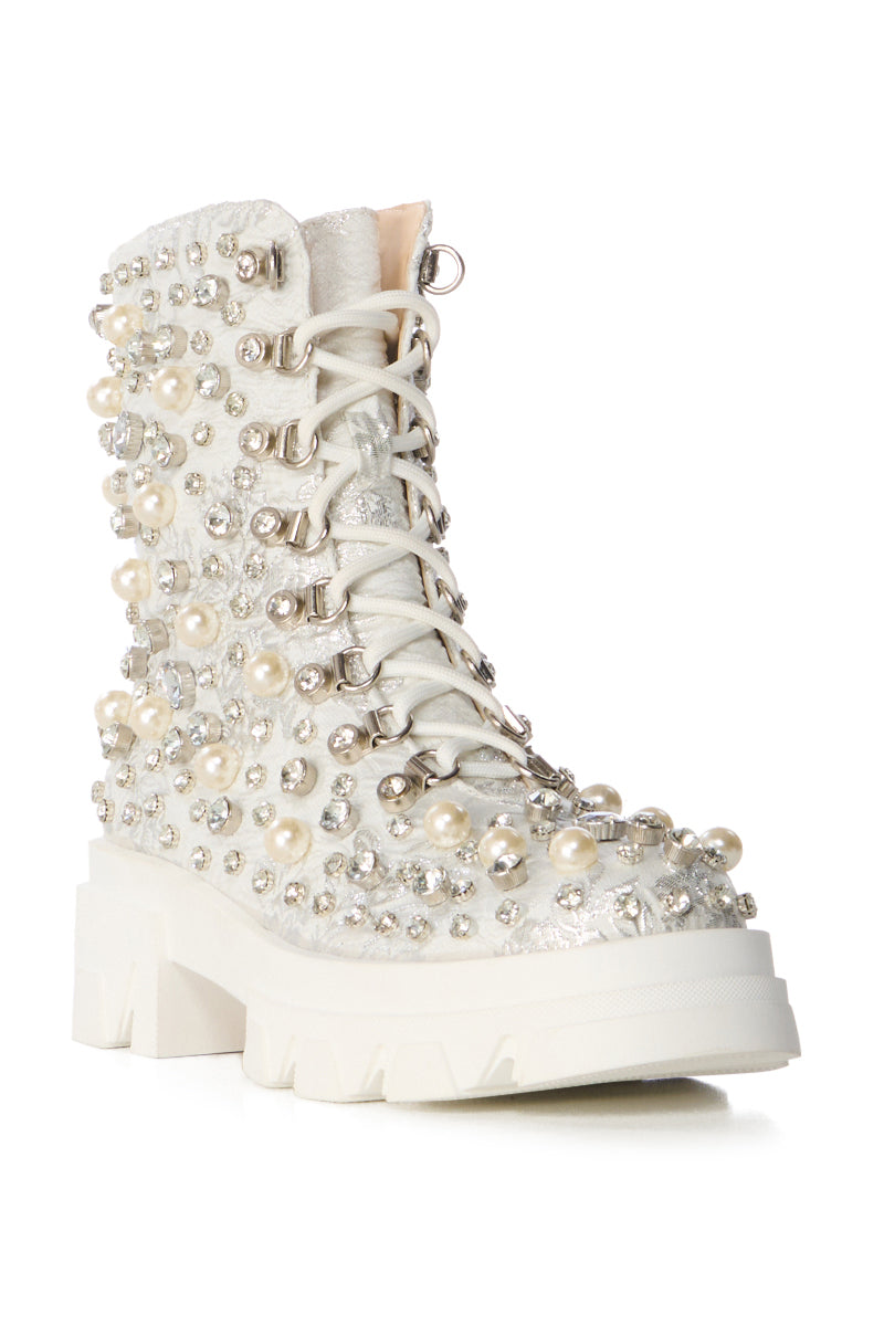 AZALEA WANG SCOTCHIE SILVER EMBELLISHED BOOTIE