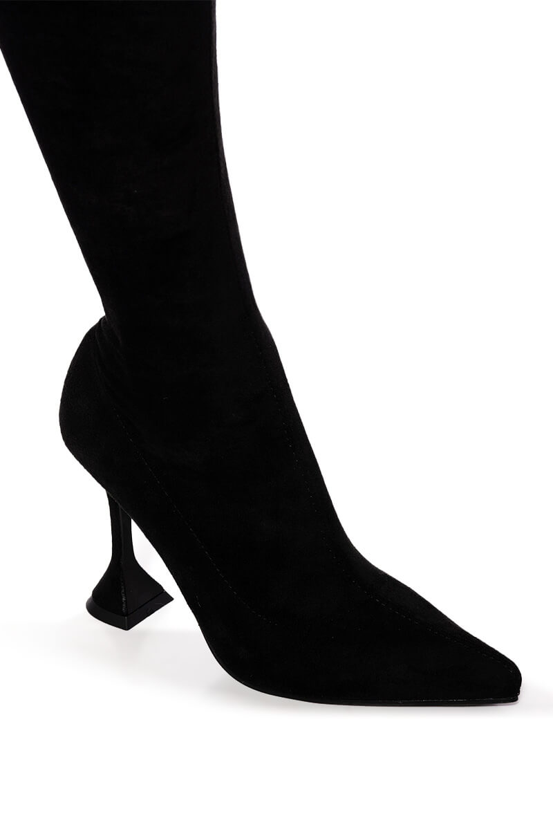 AZALEA WANG ELEVATE THIGH HIGH STRETCH SUEDE BOOT IN BLACK