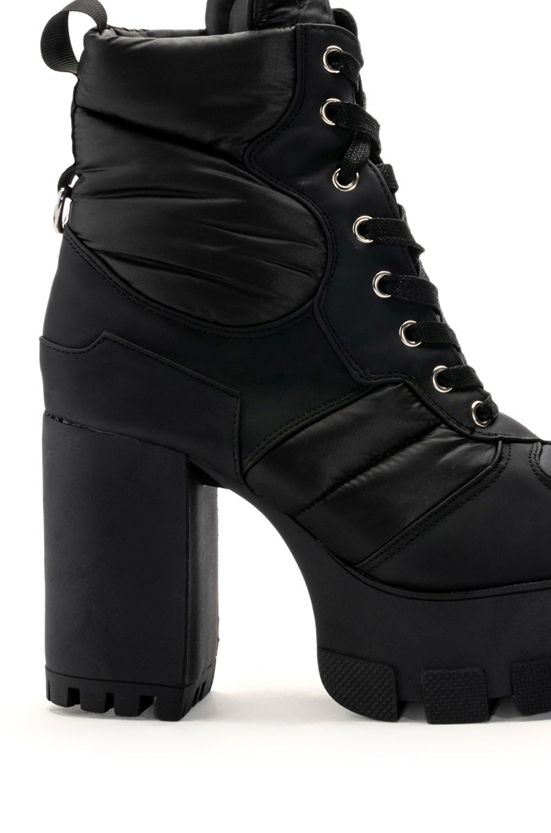 AZALEA WANG MARSALA LACE UP CHUNKY BOOTIE IN BLACK