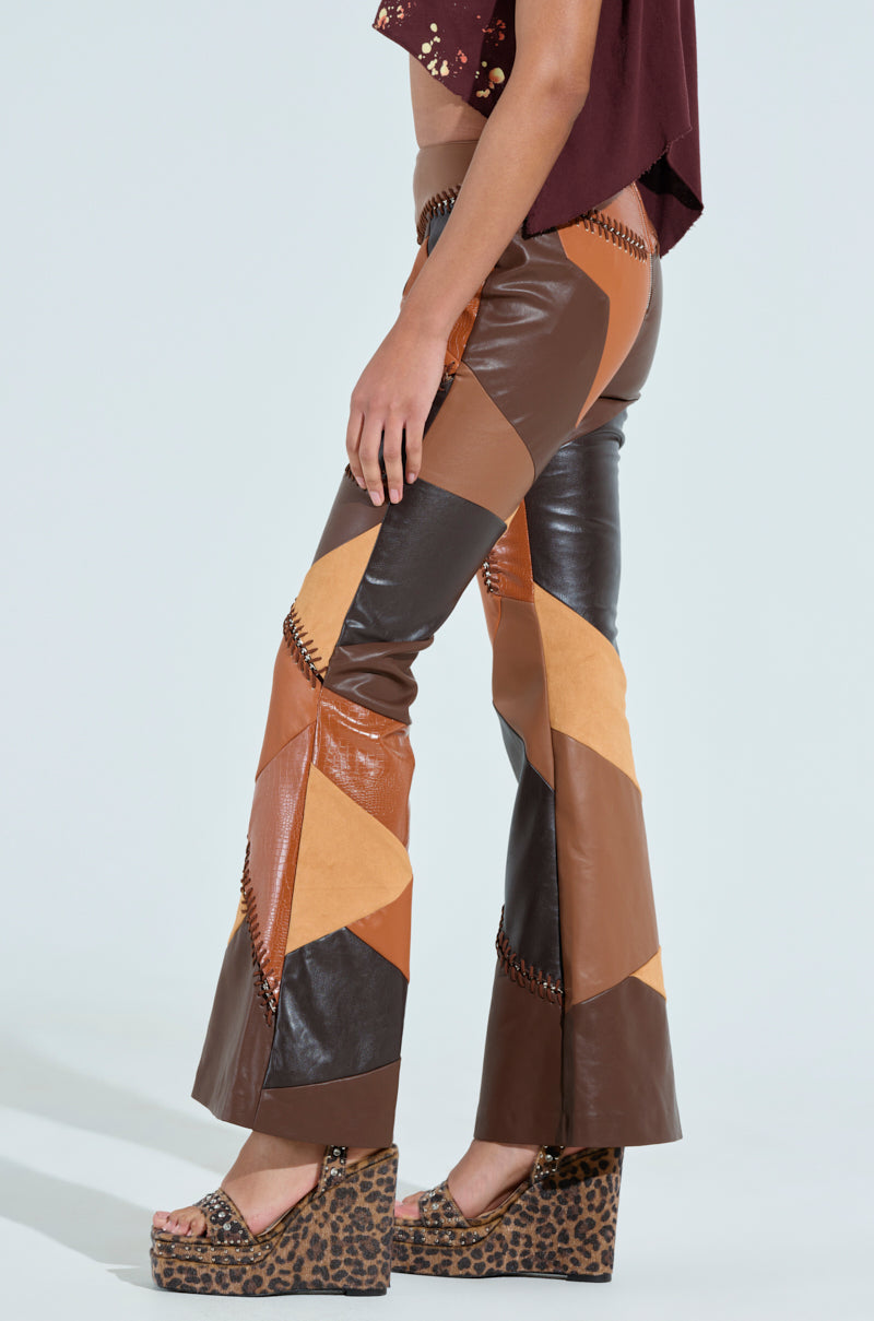 TALK LATER PATCH FAUX LEATHER FLARE PANT