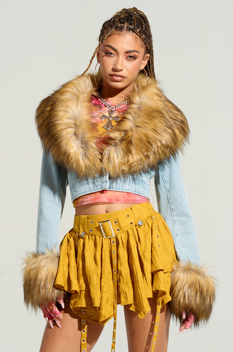 NEW GISELE CROPPED FUR TRIM JACKET