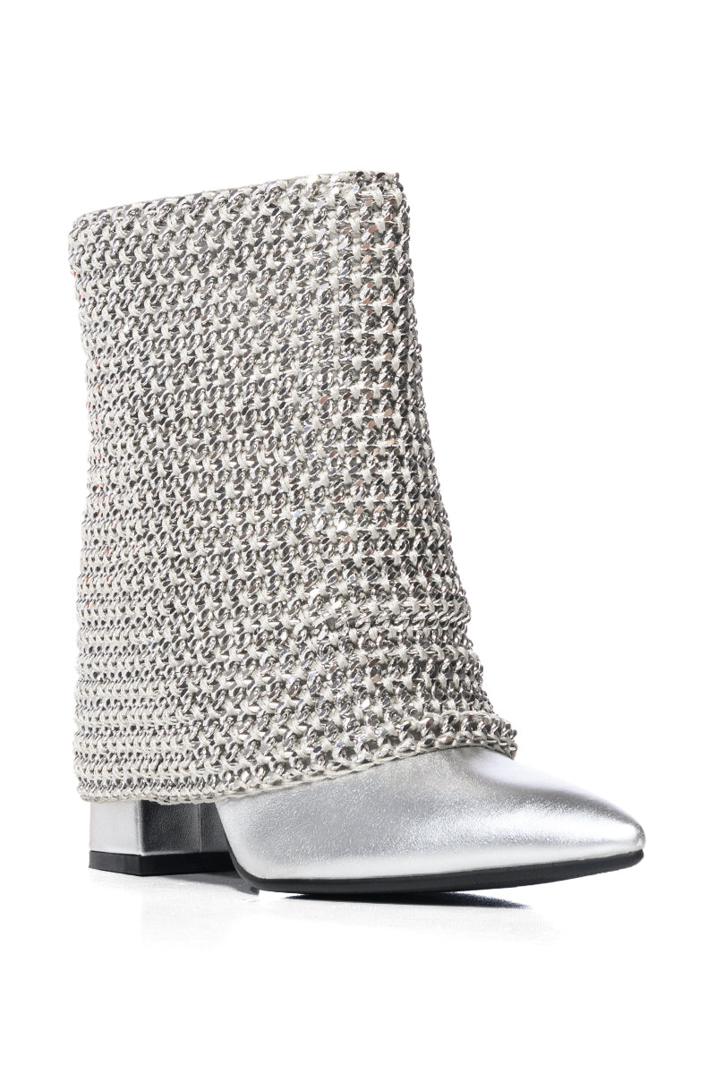 AZALEA WANG HAVANNAH CHAIN COVERED BOOTIE IN SILVER