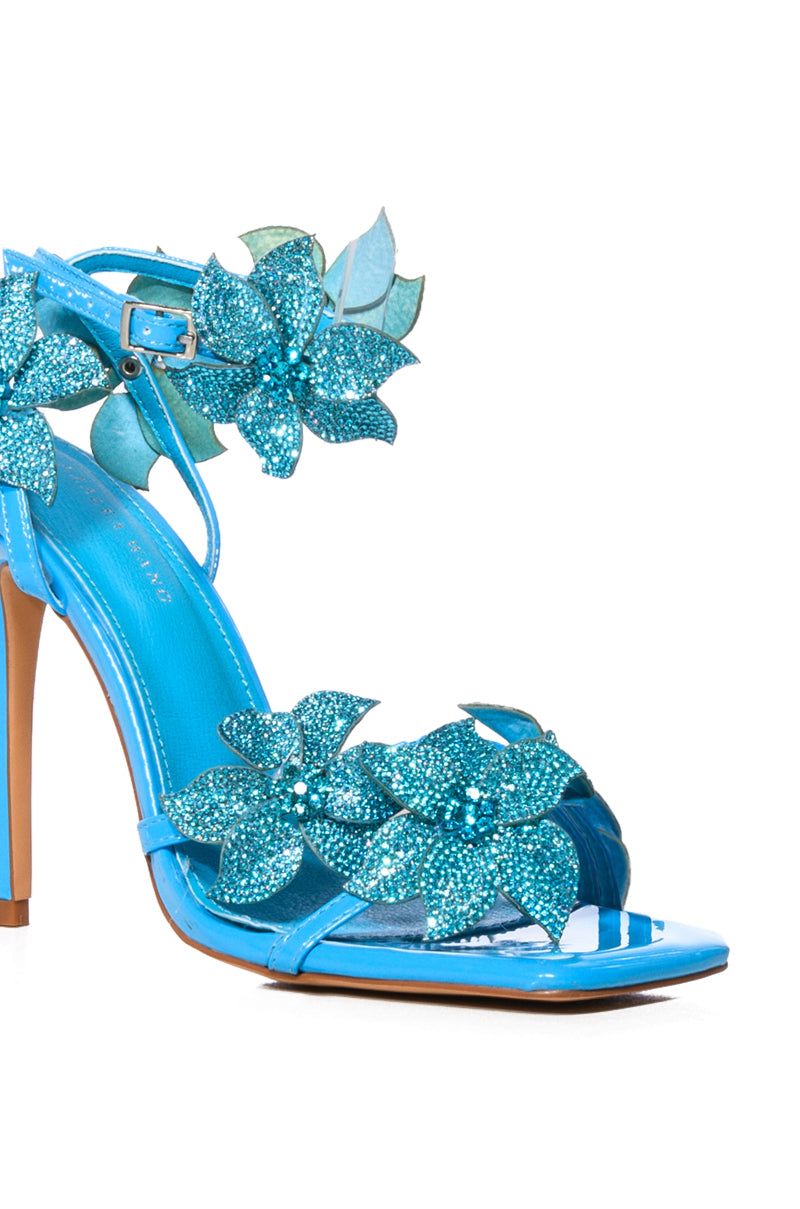 AZALEA WANG ROMI EMBELLISHED FLOWER SANDAL IN BLUE