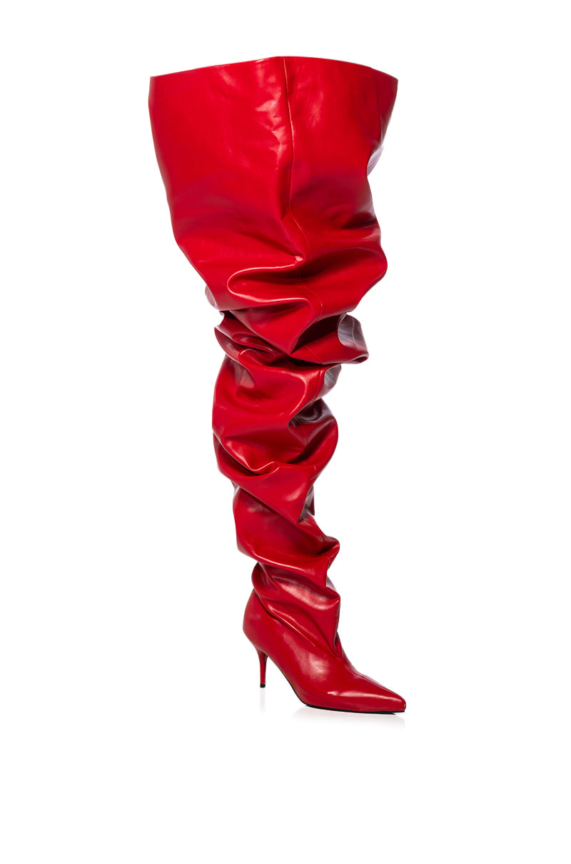 AZALEA WANG NEMY RED KITTEN HEEL THIGH HIGH BOOT