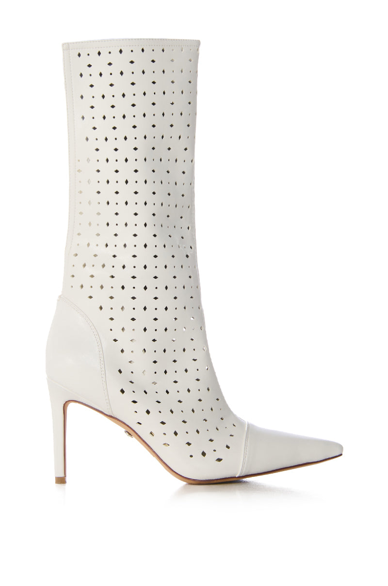 AZALEA WANG SIDONIA WHITE LASER CUT BOOTIE