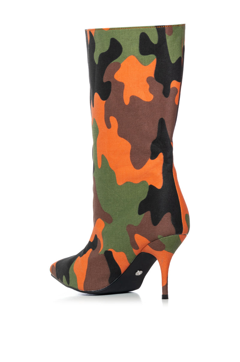 AZALEA WANG ORSON ORANGE CAMO BOOTIE