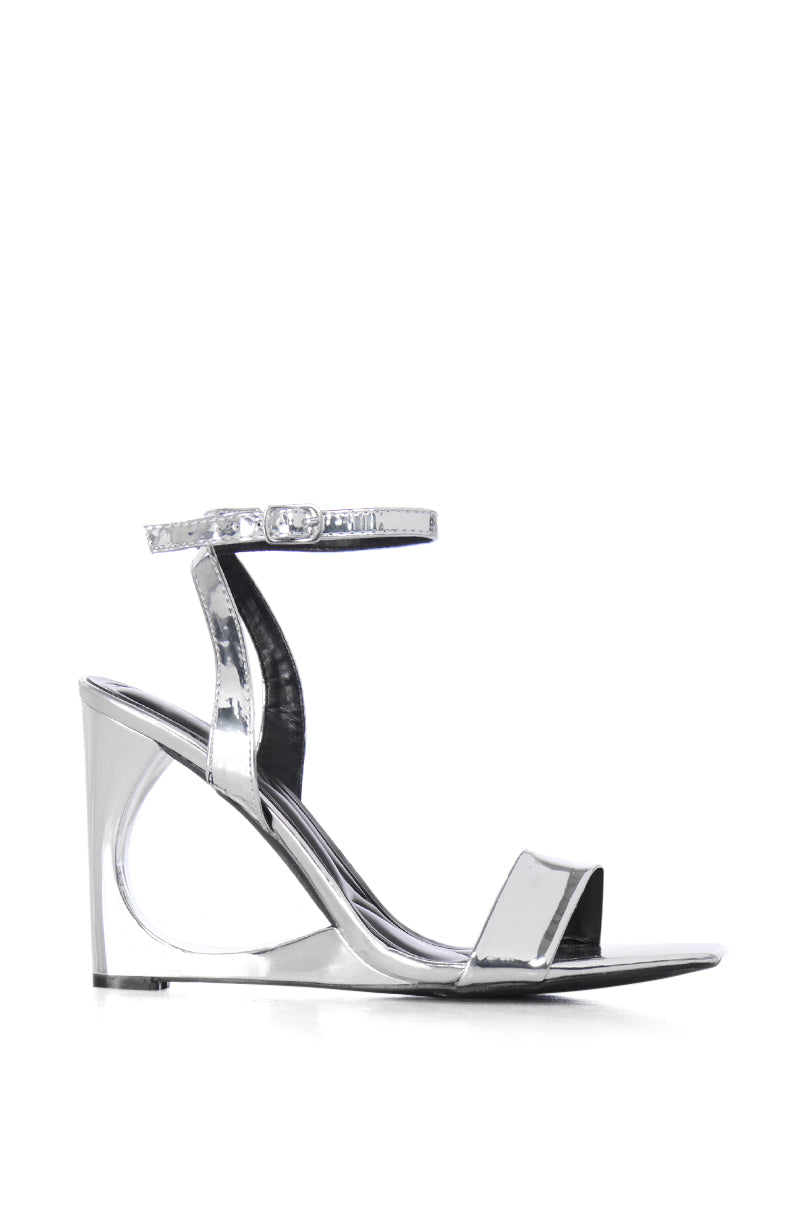 AZALEA WANG SHARLA SILVER CUT OUT WEDGE HEEL SANDAL