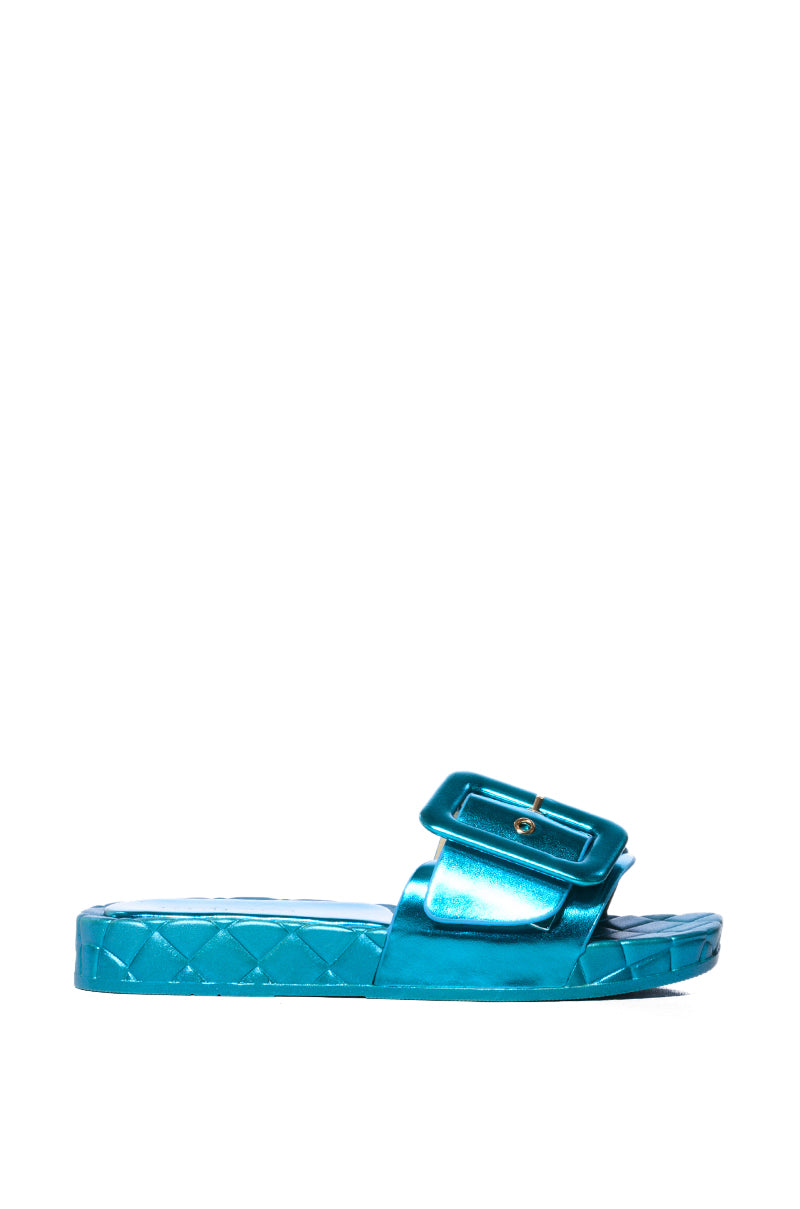 AZALEA WANG LIZZO BLUE METALLIC SANDAL WITH BUCKLE