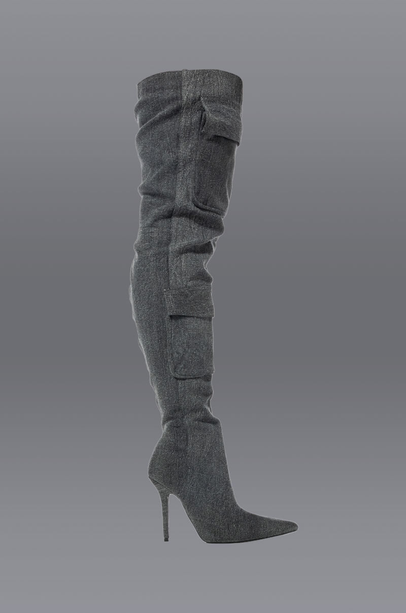 MOTOFOX STILETTO OVER THE KNEE BOOT IN BLACK DENIM