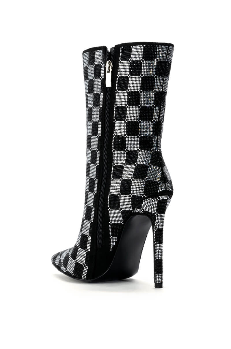 AZALEA WANG CHECKERBOARD BLING STILETTO BOOTIE IN BLACK