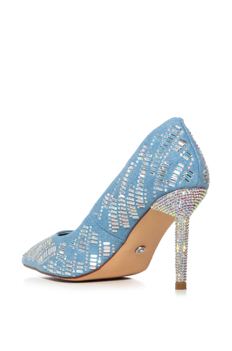 AZALEA WANG GIZELLE DENIM EMBELLISHED PUMP