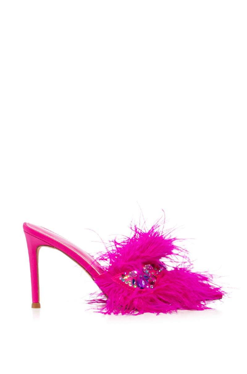 AZALEA WANG TYREE FUCHSIA FEATHER EMBELLISHED SANDAL