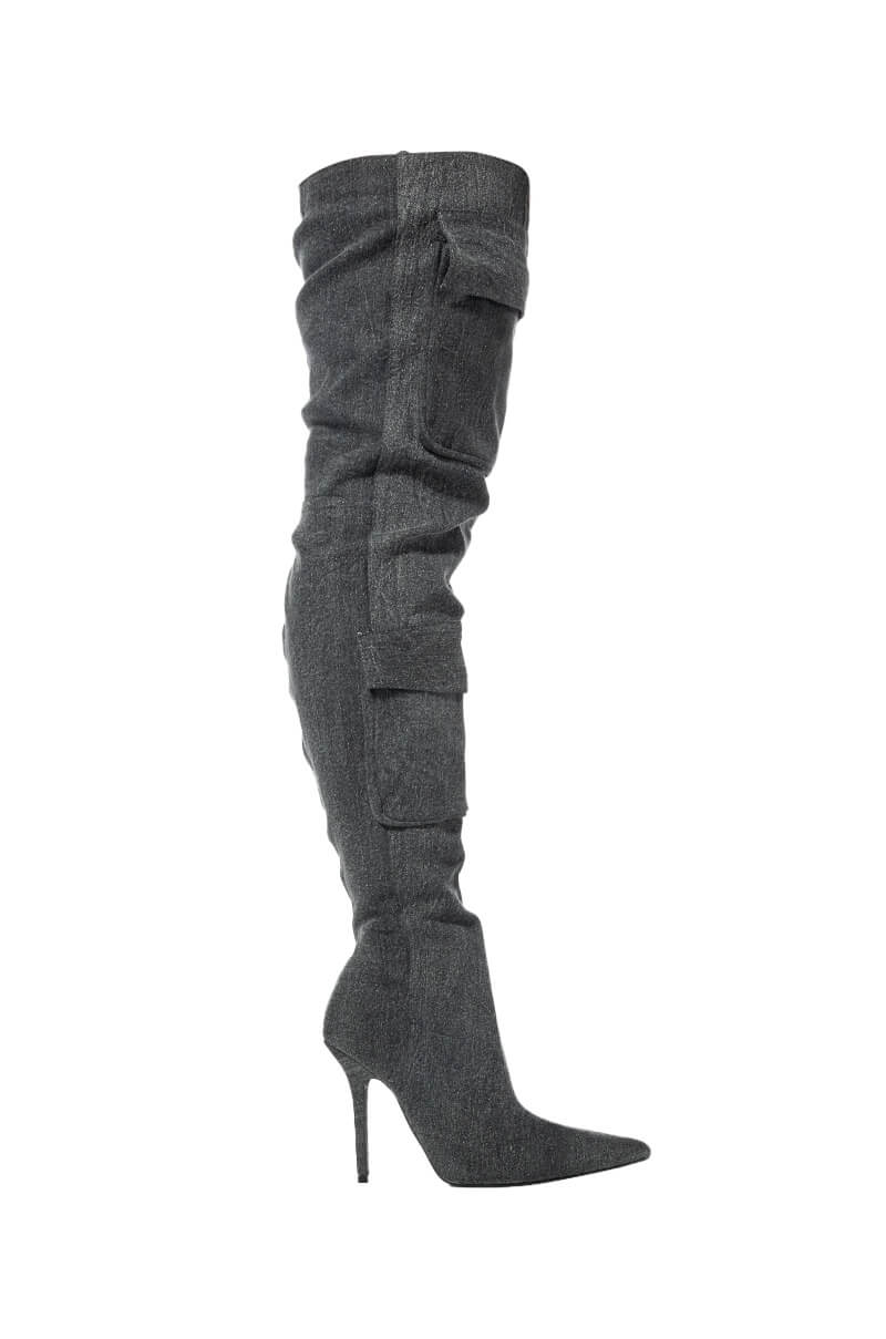 MOTOFOX STILETTO OVER THE KNEE BOOT IN BLACK DENIM