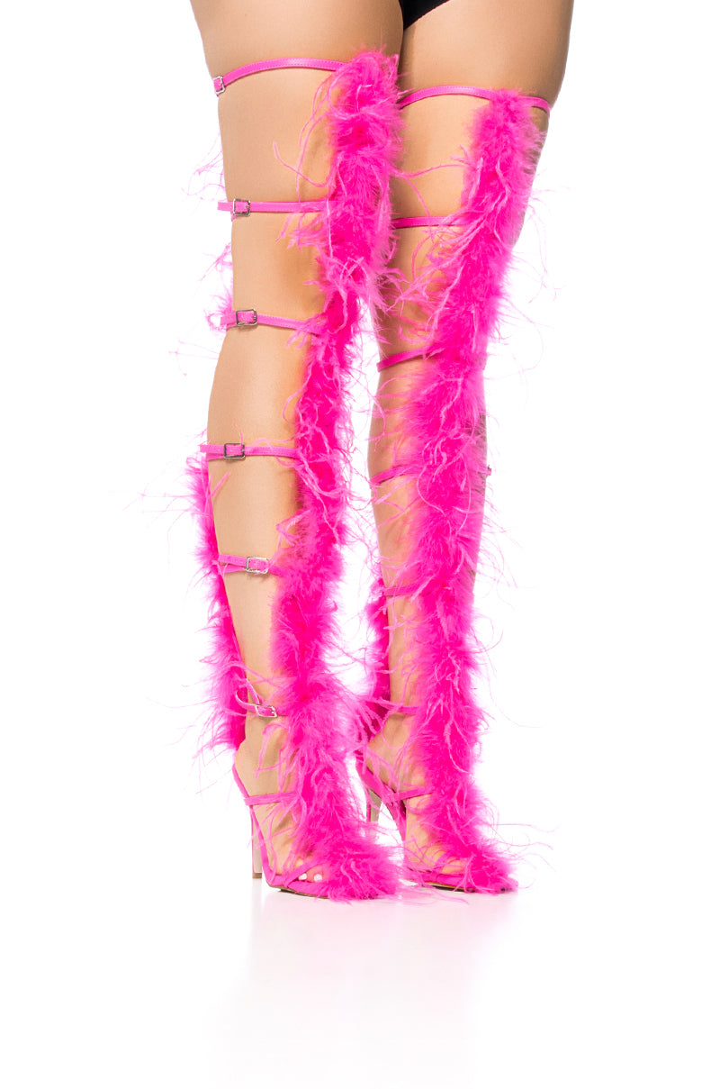 AZALEA WANG TRINITY FUCHSIA STRAPPY FEATHER SANDAL