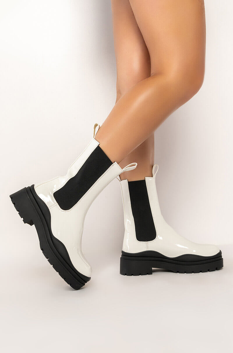 AZALEA WANG GHOSTED FLATFORM CHELSEA BOOT IN BLACK WHITE