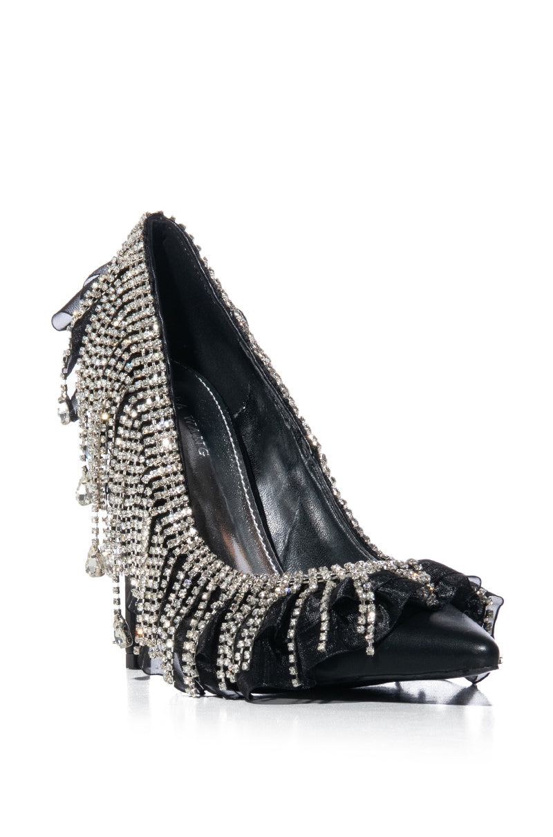 AZALEA WANG DRIPPING DIAMONDS RUFFLE PUMP IN BLACK