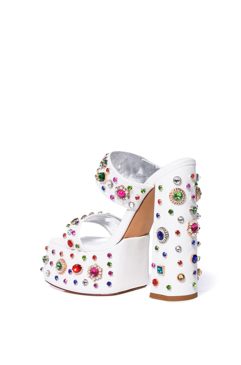 AZALEA WANG BREEZE EMBELLISHED CHUNKY SANDAL IN WHITE