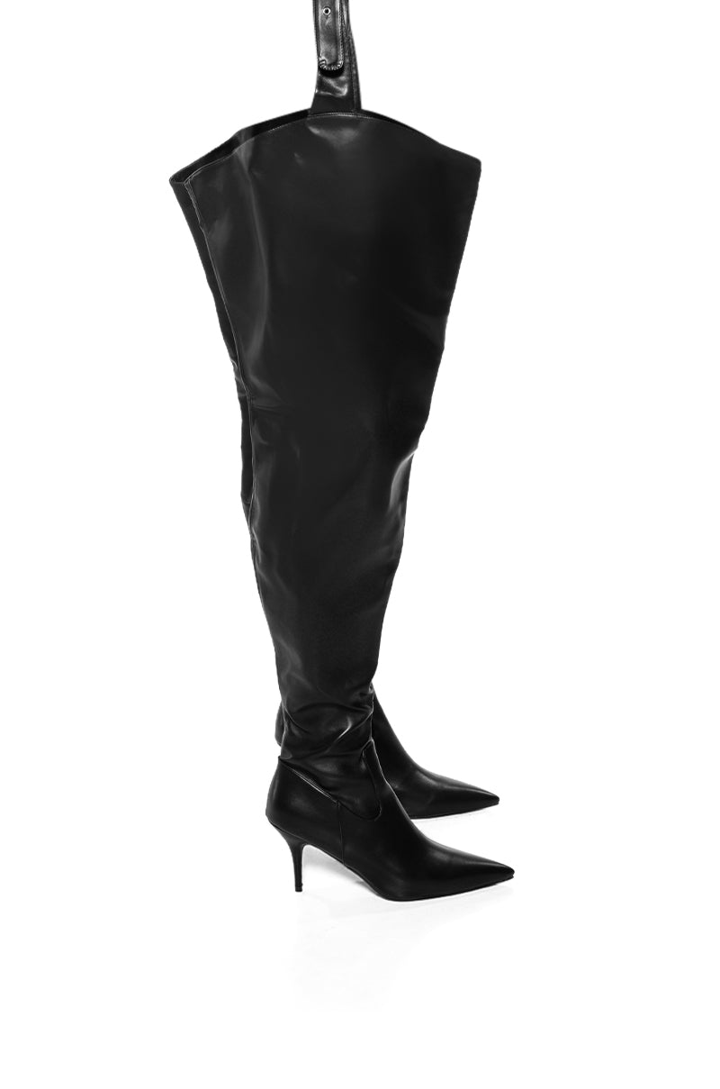 AZALEA WANG LEWANNA BLACK THIGH HIGH BELTED CHAP BOOT IN BLACK