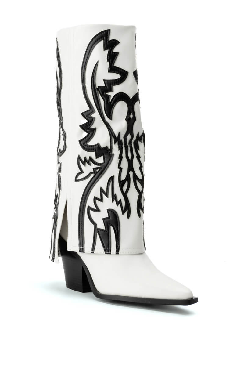 AZALEA WANG SIMPLY BELOW THE KNEE WESTERN BOOTIE IN WHITE BLACK