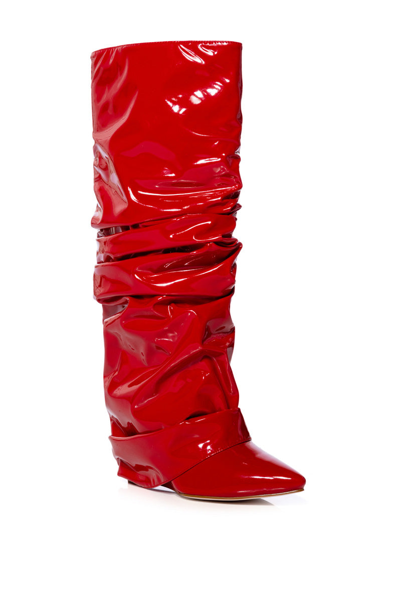 AZALEA WANG SIF SLOUCH WEDGE BOOT IN RED