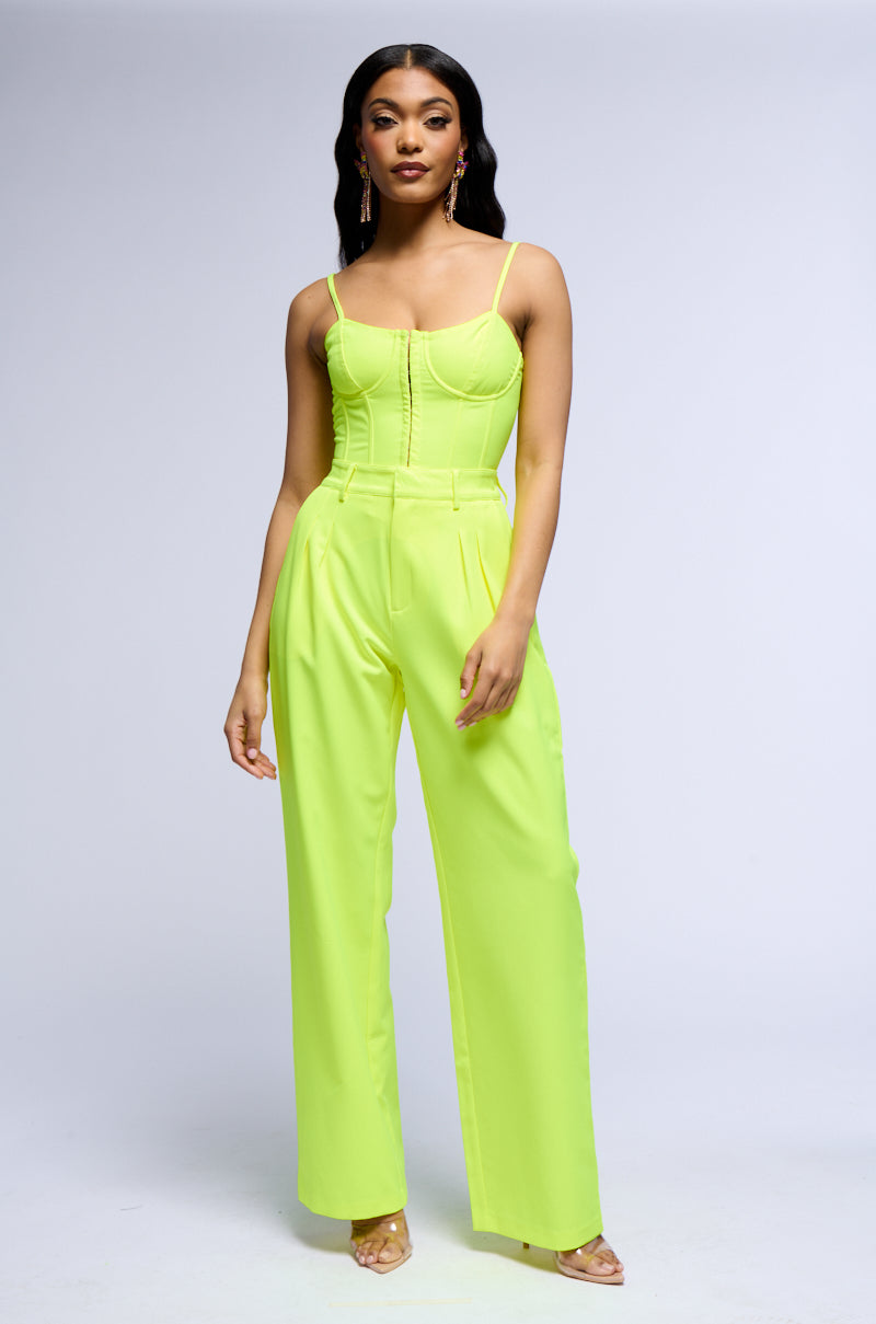 SONIQUE RELAXED FIT TROUSERS IN NEON YELLOW