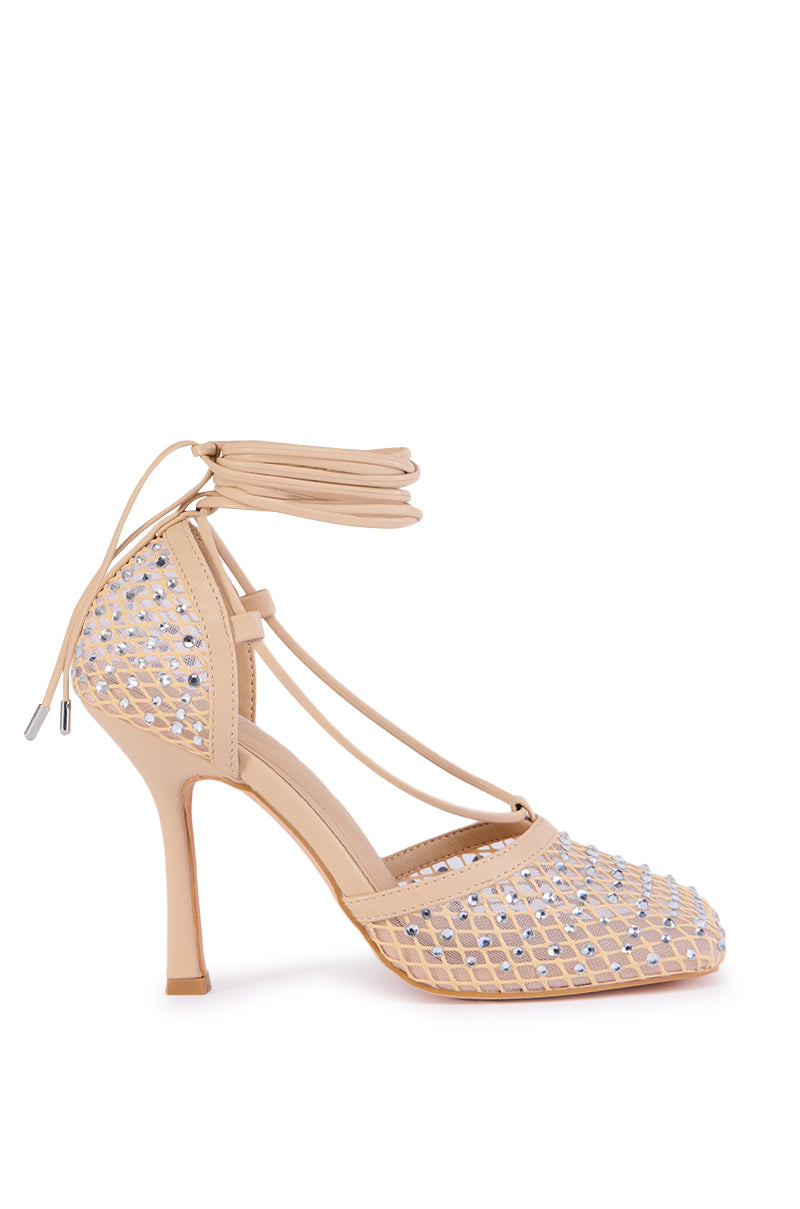 AZALEA WANG JOSETTE NUDE AND RHINESTONE MESH SANDAL