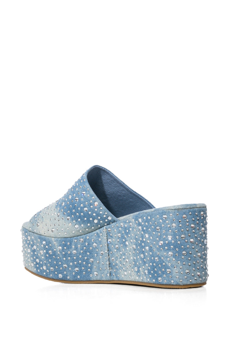 DOLL DENIM FLATFORM EMBELLISHED SANDAL