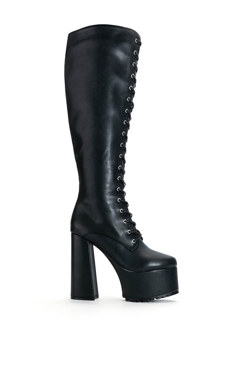 AZALEA WANG PRECIOUS CHUNKY LACE UP BOOT IN BLACK
