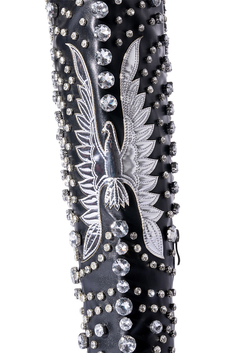 AZALEA WANG UPBEAT EMBELLISHED STILETTO BOOT IN BLACK