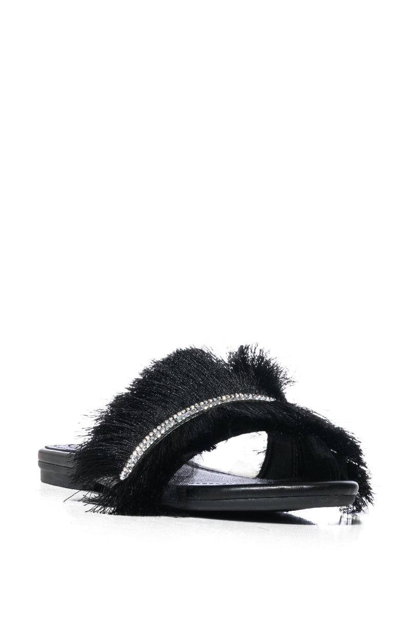 AZALEA WANG TILLE EMBELLISHED FLAT IN BLACK