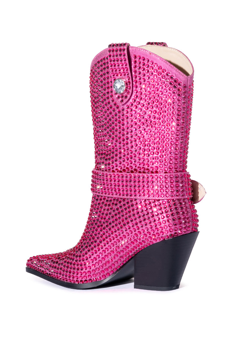 AZALEA WANG FEDERICA EMBELLISHED WEDGE BOOTIE IN PINK