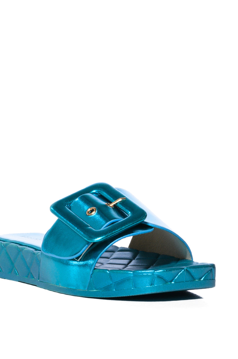 AZALEA WANG LIZZO BLUE METALLIC SANDAL WITH BUCKLE