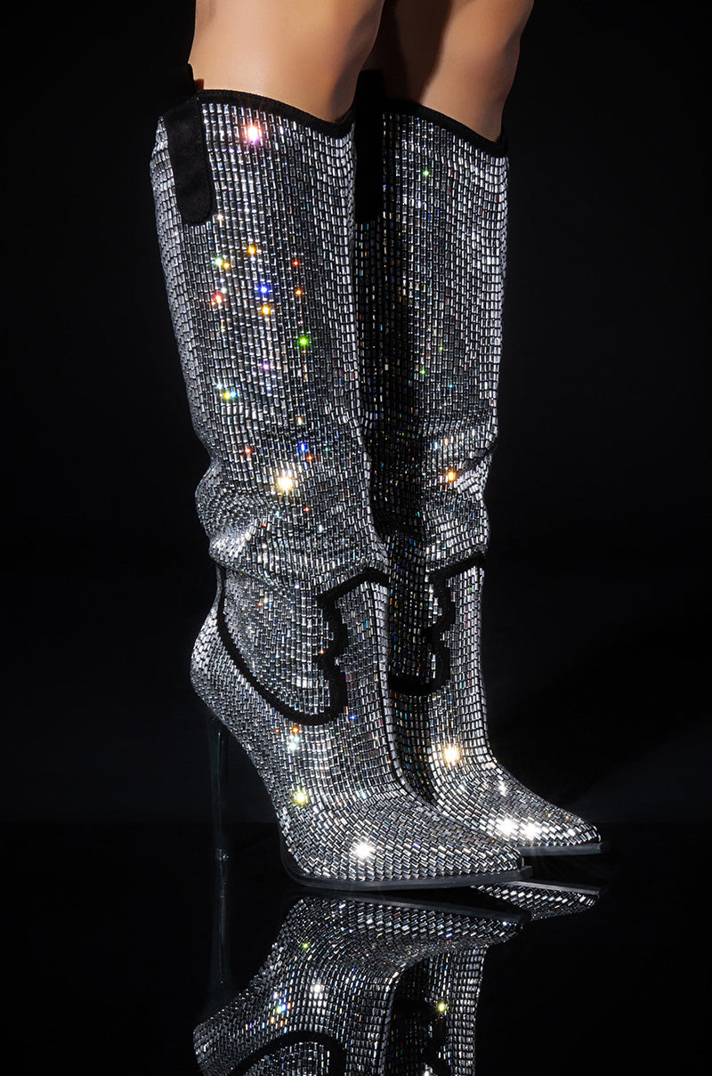 AZALEA WANG HEIDEMARIE WESTERN STILETTO BOOT IN SILVER