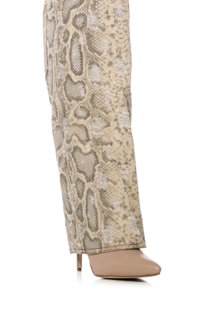 AZALEA WANG FIORALBA TAN SNAKE SKIN FOLD OVER BOOT