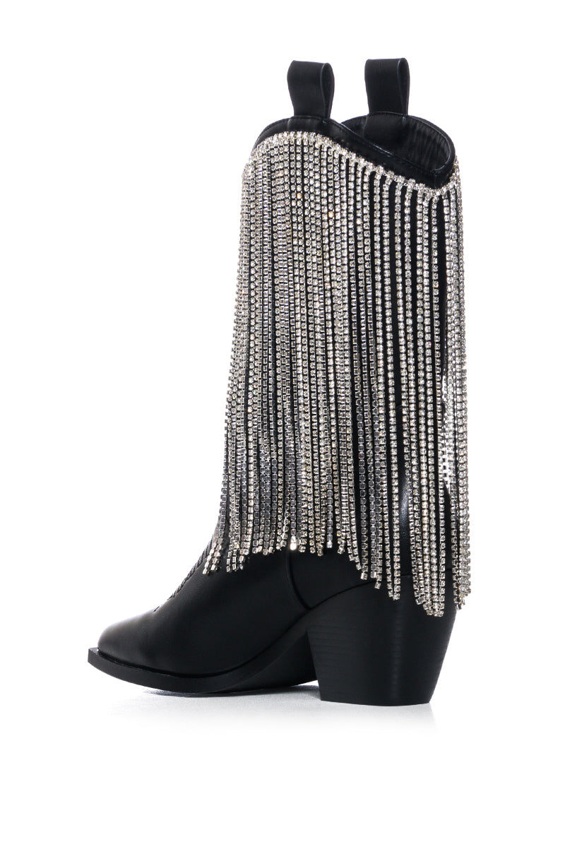 AZALEA WANG ALEXANDRITE FRINGE DRIP BLACK WESTERN BOOTIE