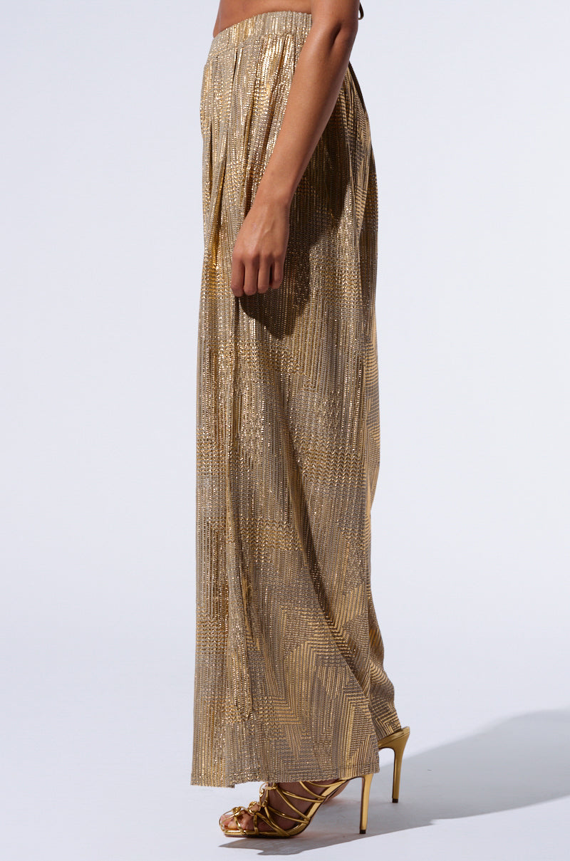 JUST LIKE MAGIC METALLIC KNIT WIDE LEG PANT IN GREEN MULTI