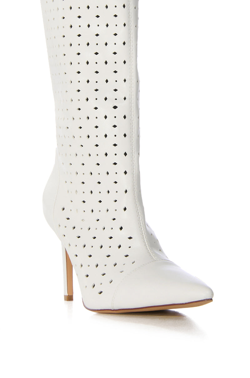 AZALEA WANG SIDONIA WHITE LASER CUT BOOTIE