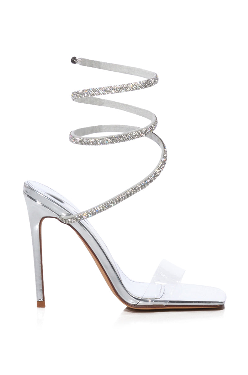 AZALEA WANG CALLA EMBELLISHED STILETTO SANDAL IN SILVER