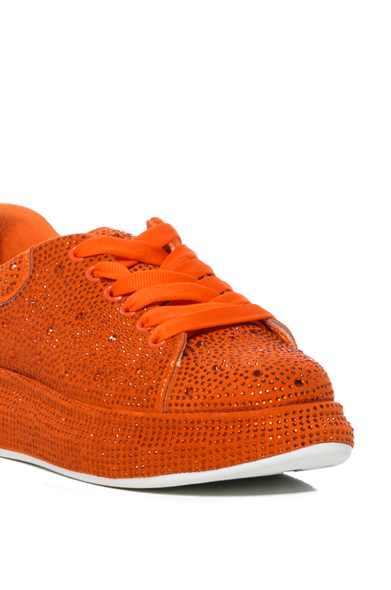 KINGDOM ORANGE BEDAZZLED FLATFORM SNEAKER