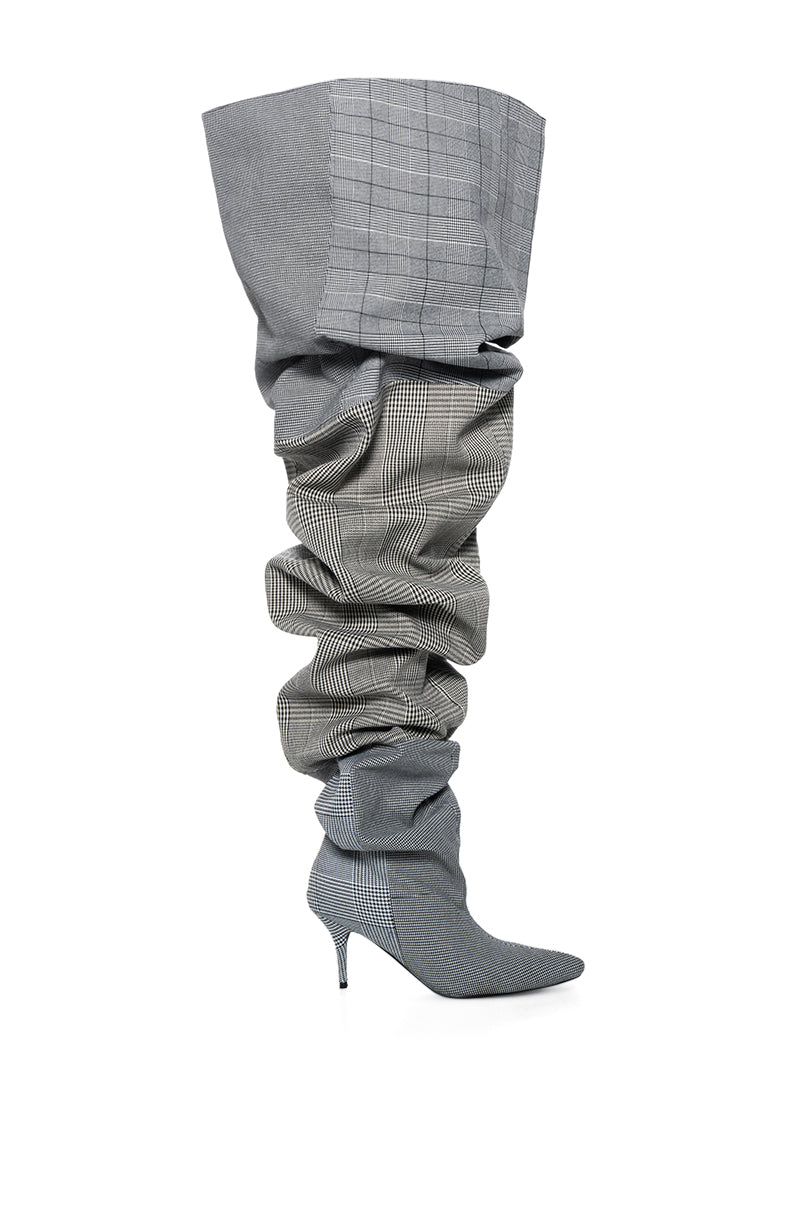 AZALEA WANG NEMY PLAID KITTEN HEEL THIGH HIGH BOOT
