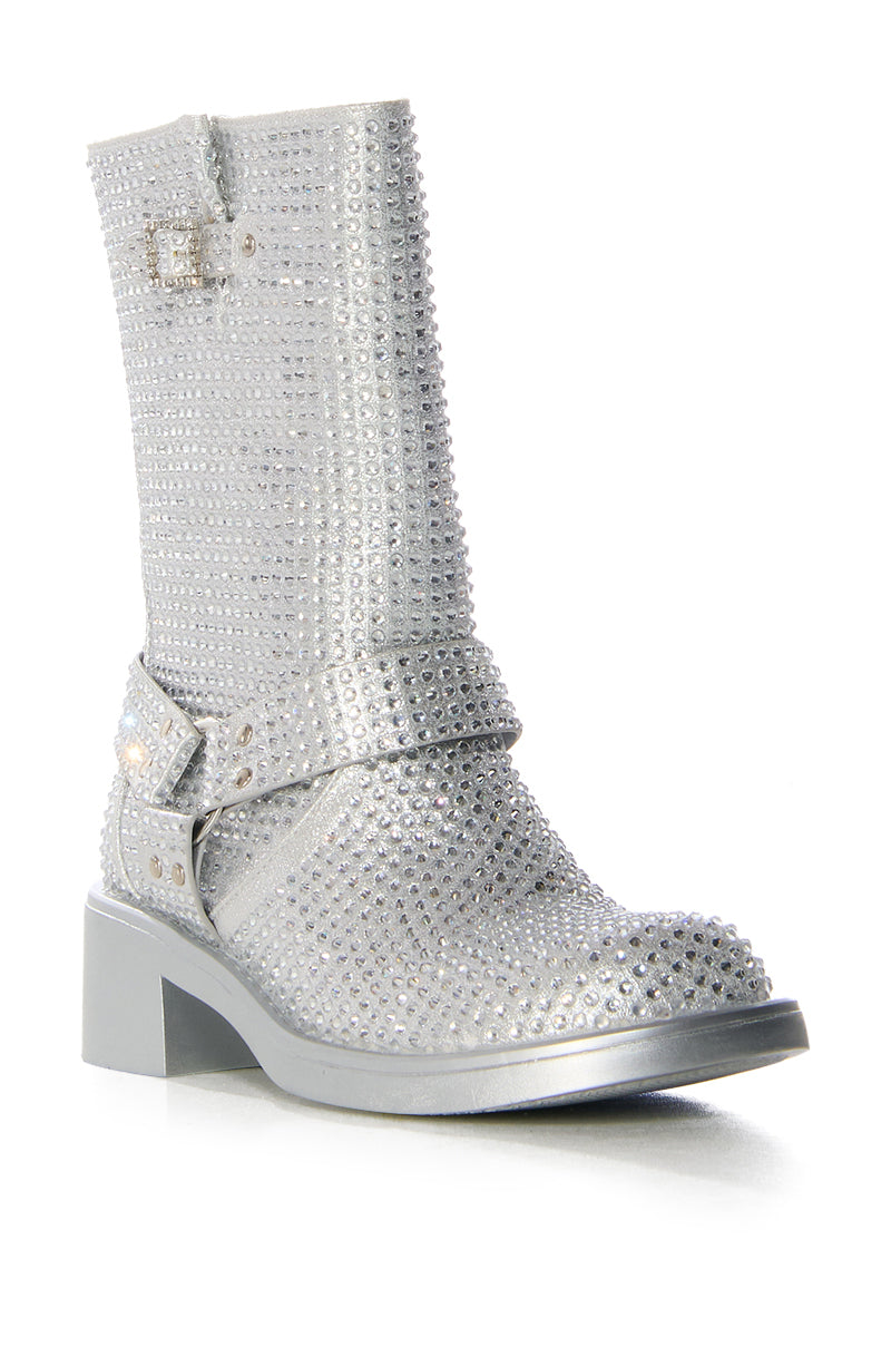 AZALEA WANG CHARITY SILVER RHINESTONE BOOTIE