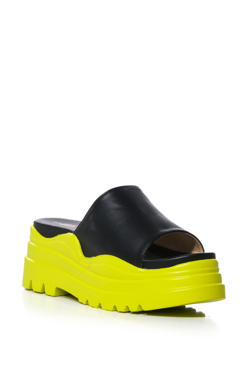 SOUR CANDY CHUNKY SLIP ON FLATFORM SANDAL IN LIME