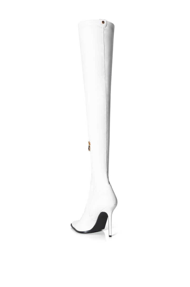 AZALEA WANG MILEY THIGH HIGH STRETCH CHUNKY BOOT IN WHITE