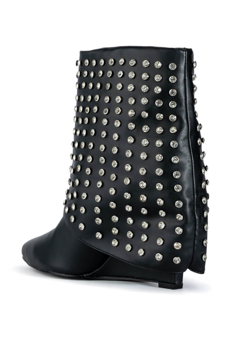 AZALEA WANG MARINA STUDDED FOLD OER BOOTIE IN BLACK